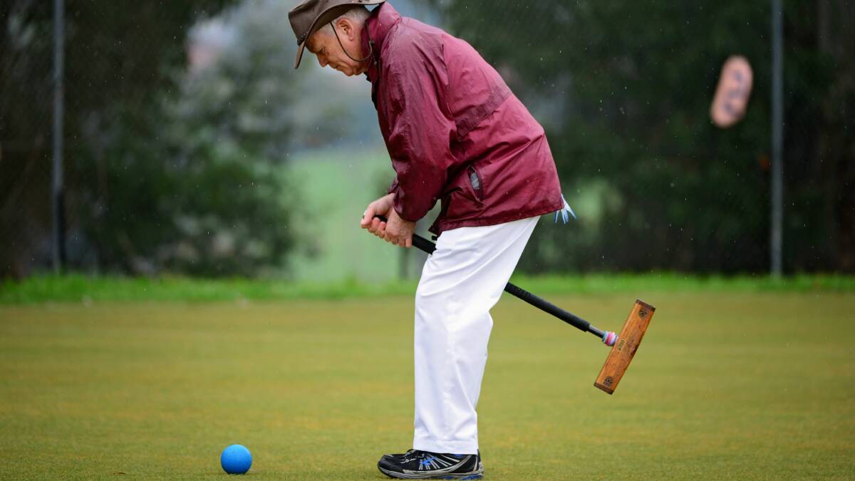 Blue collar: Rob Tait, of Bridgenorth, in action during this year's Northern Tasmanian Open Golf Croquet Championships.