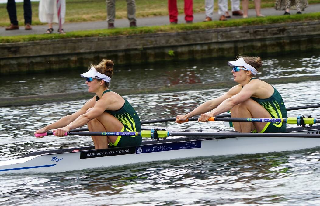LIGHT SWITCH: Anneka Reardon (in the bow seat) and Lucy Coleman (stroke) competing at Henley. Picture: Twitter