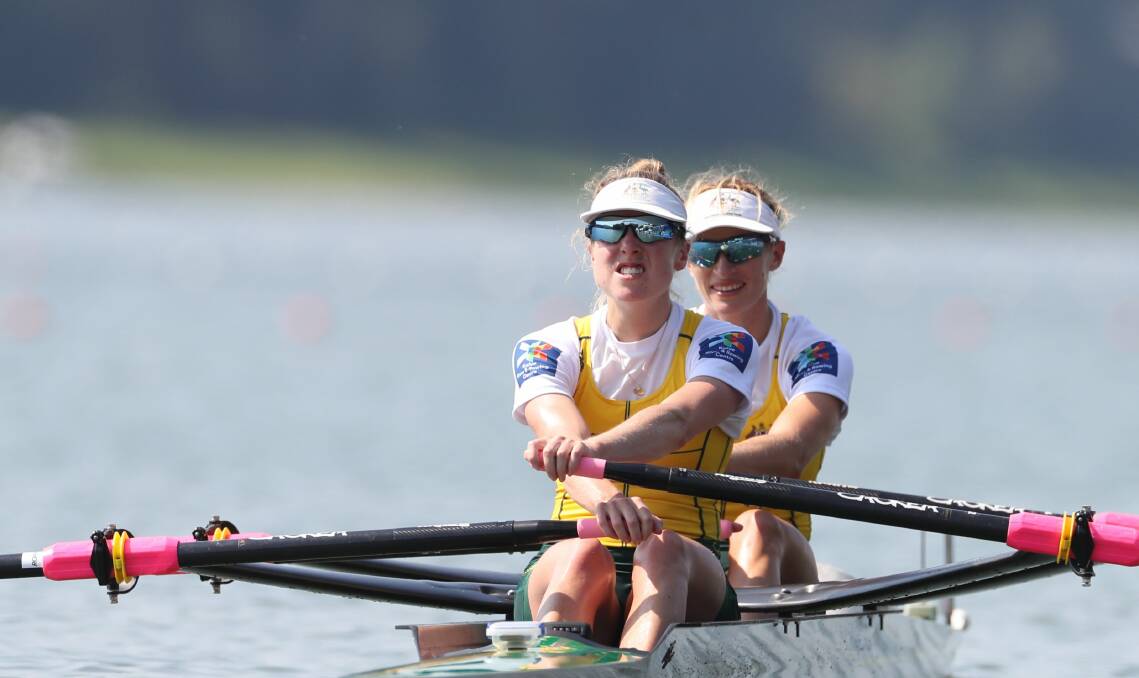 Double up: Georgia Nesbitt and Sarah Pound competing in the lightweight women's double scull. Picture: Rowing Australia