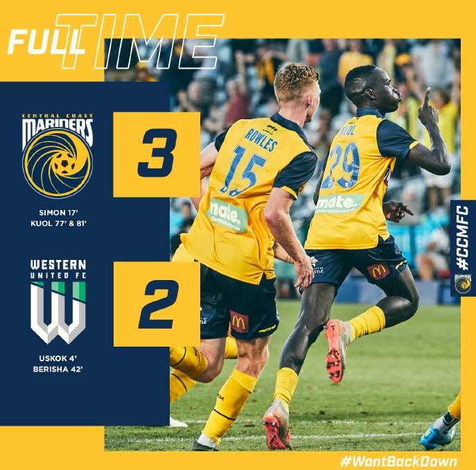 IMPACT PLAYER: How Central Coast Mariners promoted Alou Kuol's impact against Western United earlier this season on their Twitter feed.