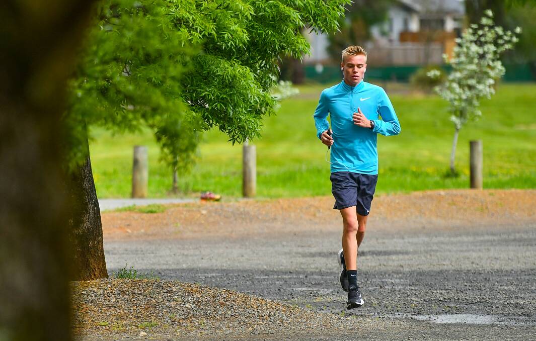 Stewed up: Australian middle distance runner Stewart McSweyn training in Launceston last year. Picture: Scott Gelston