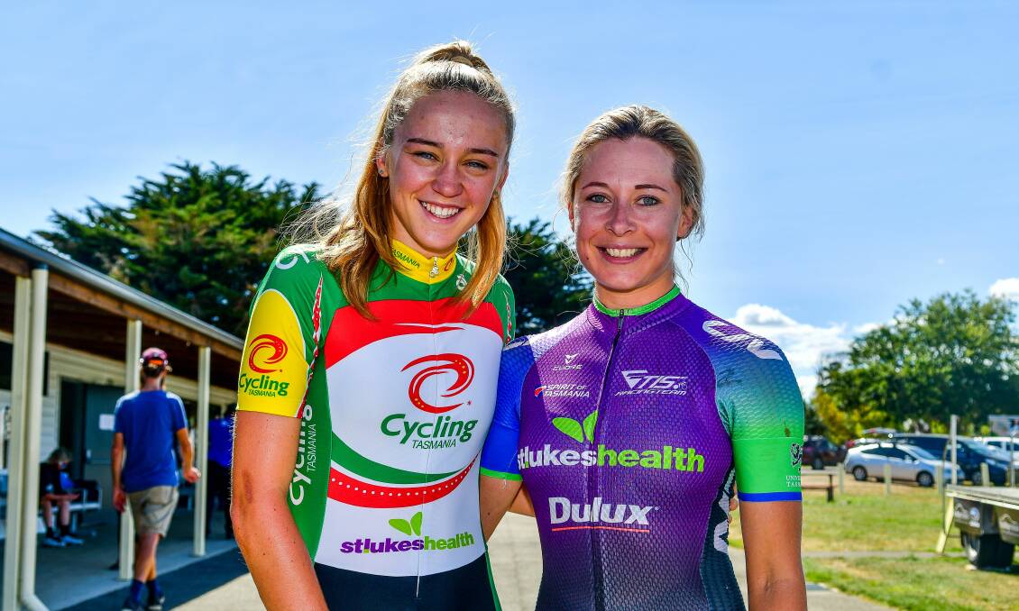 Tasmanian silver medallists Catelyn Turner and Nicole Frain at the Oceania road world championships in Evandale.