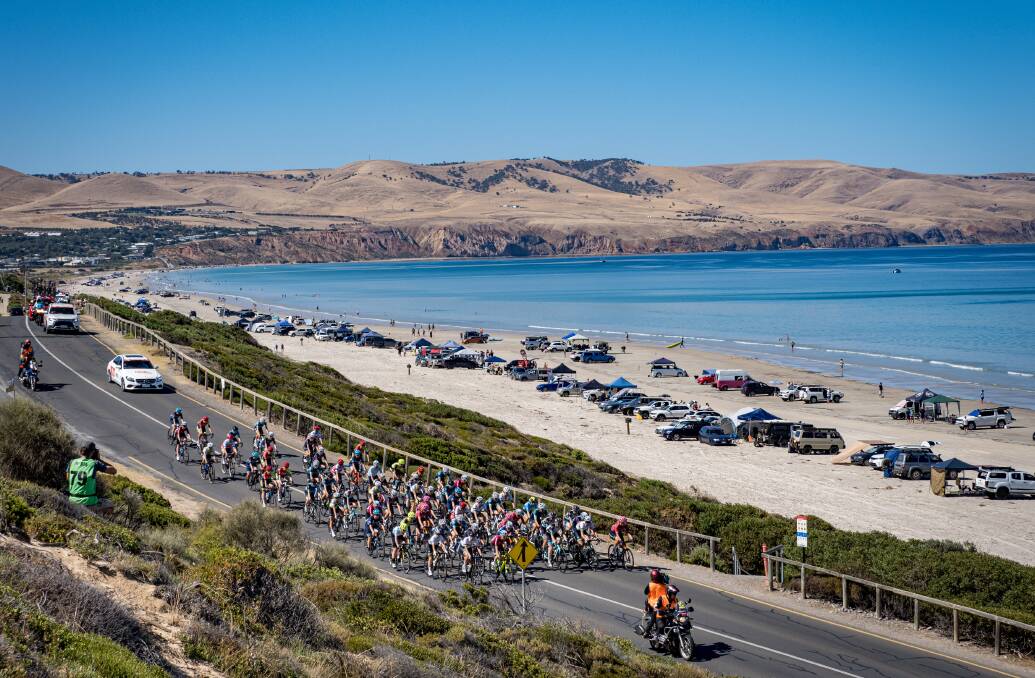 COASTING ALONG: Riders in the women's tour acquaint themselves with the South Australian scenery. Picture: Kevin Anderson