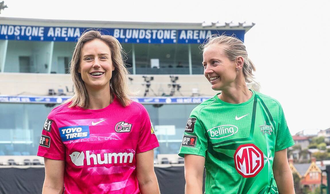Star gazing: Australian cricket superstars Ellyse Perry and Meg Lanning promote the start of the WBBL season in Hobart earlier this month. Picture: Sarah Reed/Getty Images