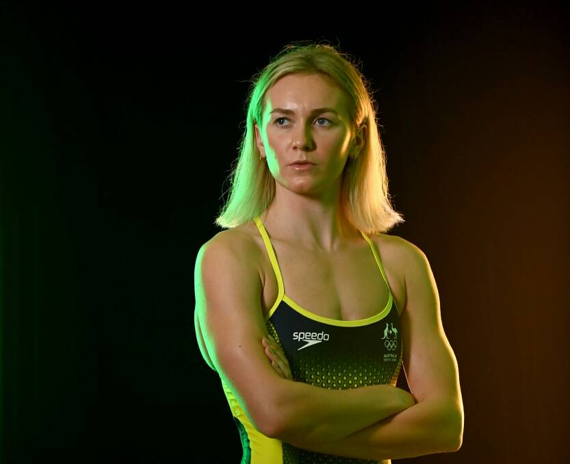 In the spotlight: Ariarne Titmus in her Tokyo Olympic swimsuit. Picture: Delly Carr