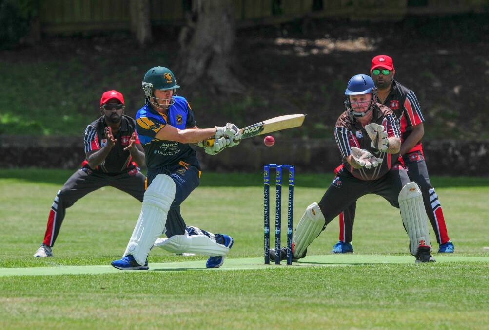 Play and miss: Trevallyn batsman John McCoy closely watched by Hadspen keeper Damien Woods. Pictures: Paul Scambler