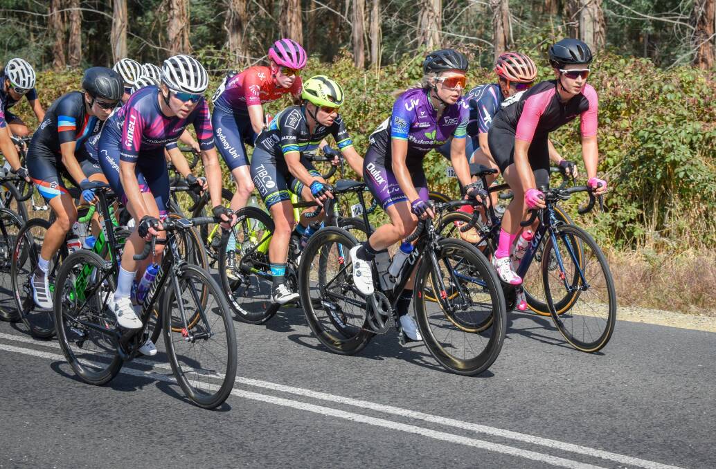 Frain gain: Tasmanian Nicole Frain (no. 104) has been improving throughout this year's National Road Series. Picture: Paul Scambler