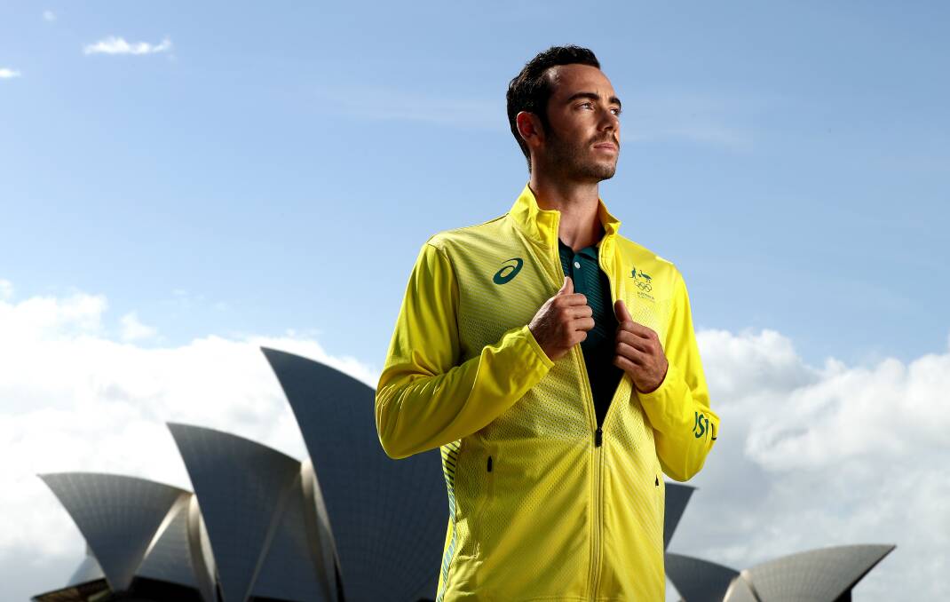 LOOKING SHARP: Jake Birtwhistle receives his Olympic uniform in Sydney on Wednesday. 