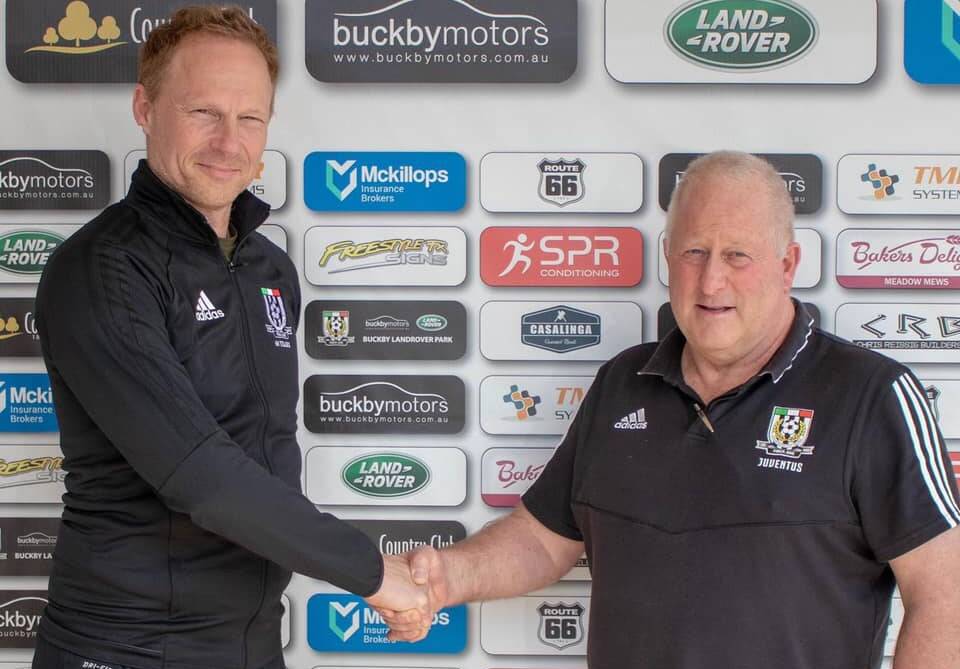 Shake up: Launceston City's new head coach Roger Hardwicke is welcomed to the club by president Danny Linger.