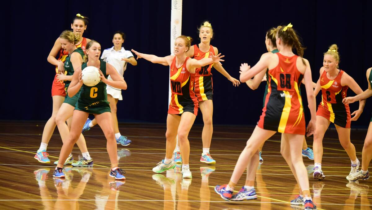 Tasmania takes on South Australia in the national 21-and-under netball championships at the Silverdome in March 2016.