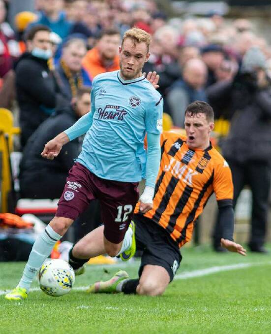 On a wing and a prayer: Nathaniel Atkinson on his debut for Hearts against Auchinleck Talbot in the Scottish Cup fourth round. Picture: Twitter