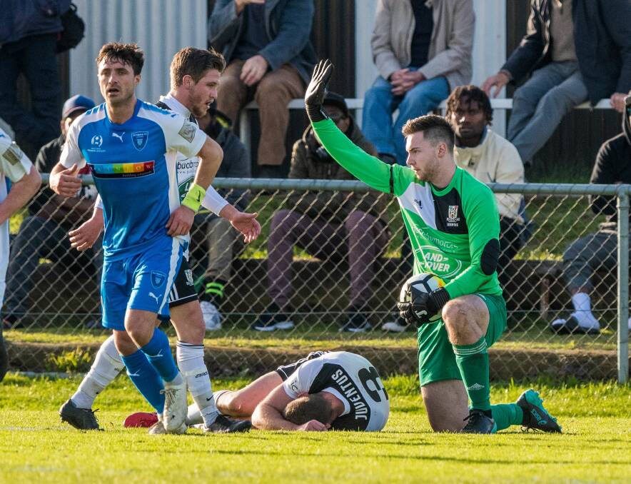 Putting his hand up: Goalkeeper Lachlan Clark's experience has seen him assume the captaincy for Launceston City. Picture: Phillip Biggs