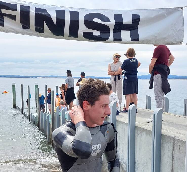 SUITS YOU: Sam Askey-Doran wins the Bridport Pier swim for the second year running. Pictures: Facebook