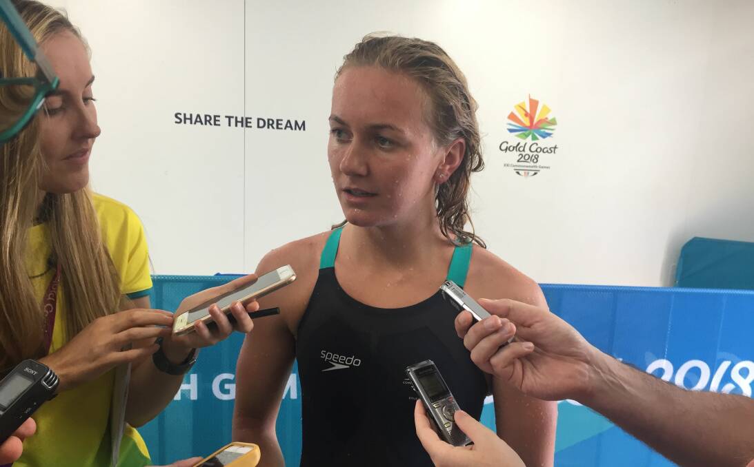 Wise words: Ariarne Titmus getting used to being the centre of attention at last year's Commonwealth Games. Picture: TIS