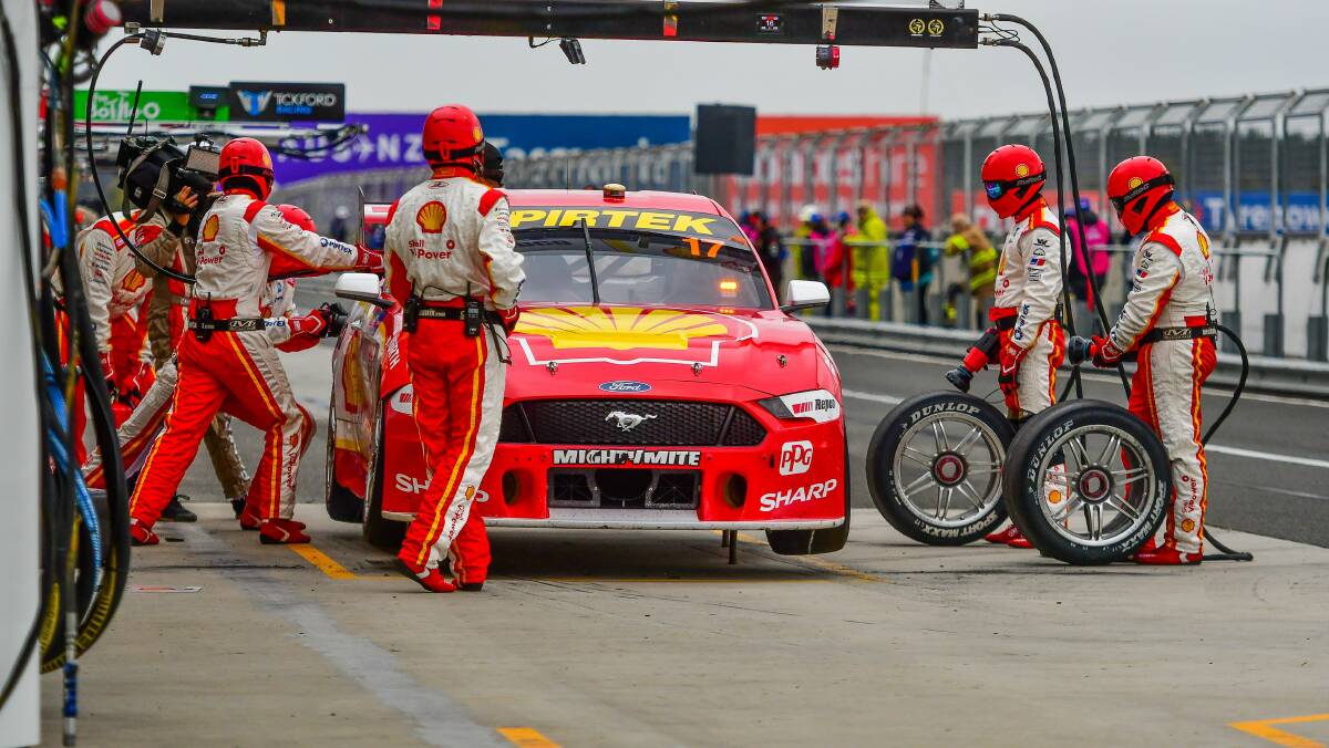TYRED OUT: Scott McLaughlin in the pits at Symmons Plains last year. Picture: Scott Gelston