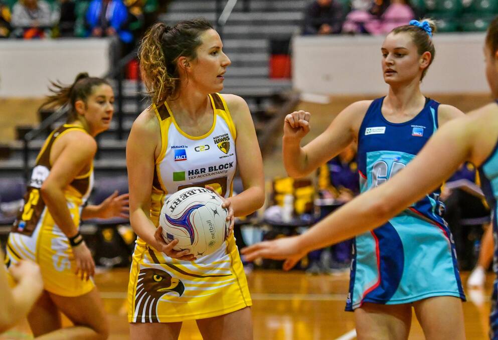 On the ball: Tessa Coote was player of the match for Northern Hawks against Devon at the Silverdome. Picture: Scott Gelston