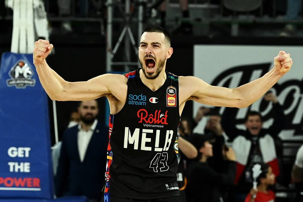 GOULD DIGGER: Tasmanian Chris Goulding celebrates as his Melbourne United team clinch the NBL championship. Picture: Getty Images
