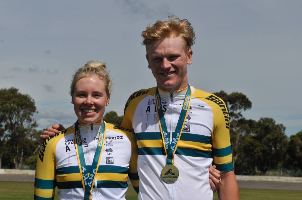 Reigning Australian scratch race champions Lauren Perry and Josh Duffy. Picture: Annie Duffy