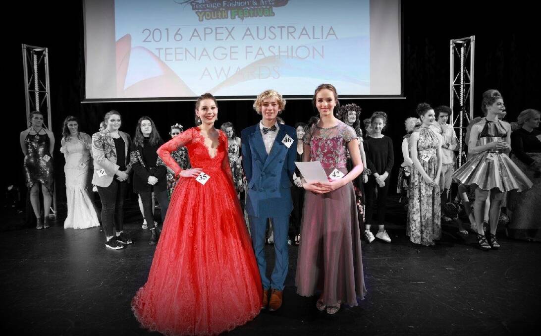 DRESSED TO IMPRESS: Kirsten Febey, Jye Marshall and Ruby Waddle at the 2016 APEX Teenage Fashion Awards.