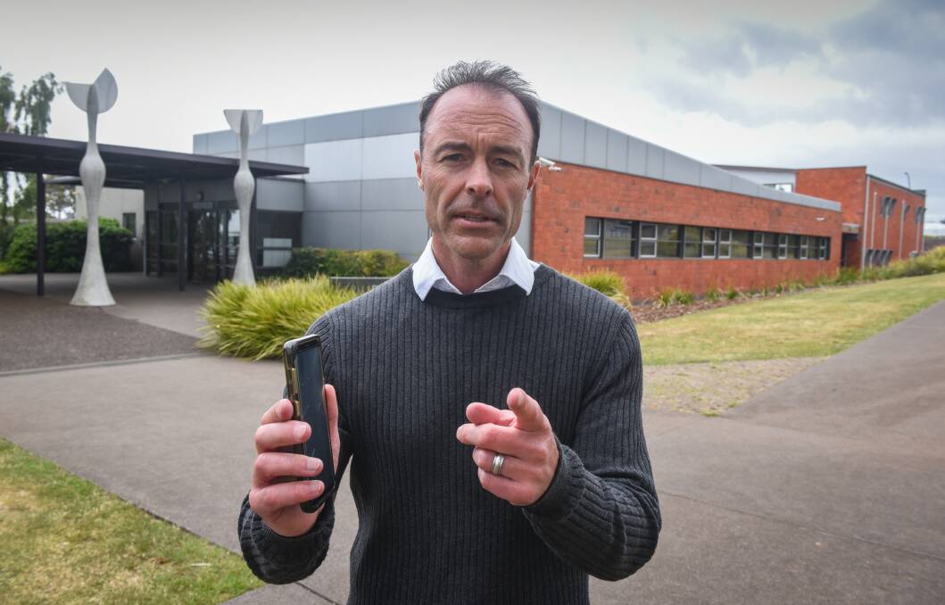 BAN: Reece High School principal Grant Armitstead said, as a principal, he could not be more supportive of removing phones from classrooms. Picture: Paul Scambler 