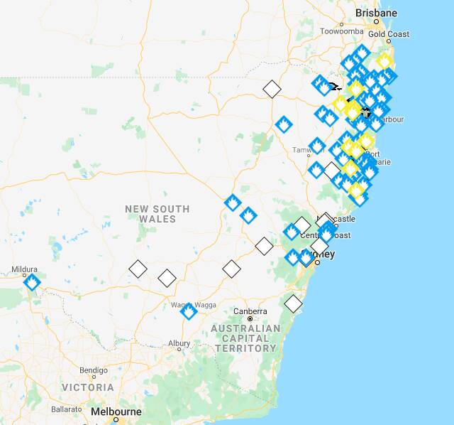 Dozens of fires across New South Wales continue to threaten life and property. Picture: New South Wales Rural Fire Service. 