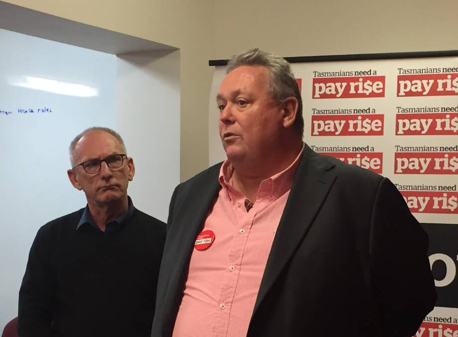 RESET: Health and Community Services Union secretary Tim Jacobson and Community and Public Sector Union secretary Tom Lynch welcome the government's lastest pay offer. Picture: Emily Jarvie 