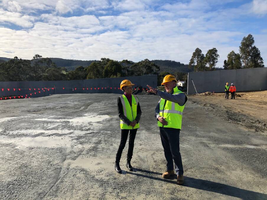BUILD: Corrections Minister Elise Archer and Hansen Yuncken state manager Bruce Maher tour the site of the Southern Remand Centre. Picture: supplied 