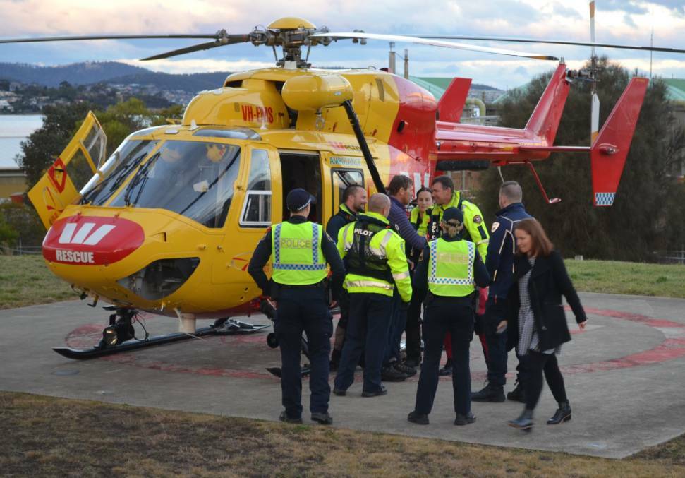 RECOVERED: Hiker Michael Bowman thanks his rescuers after being safely found in the Cradle Mountain - Lake St Clair National Park and flown to Hobart. Picture: Emily Jarvie 