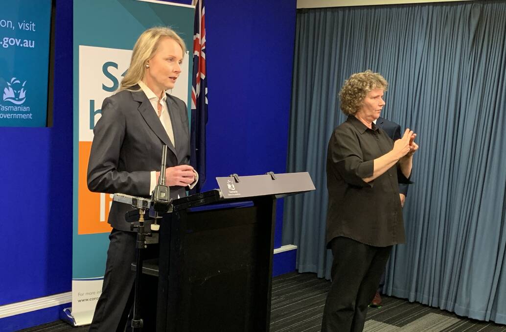 Health Minister Sarah Courtney provides a COVID-19 update to the media. Picture: Matt Maloney 