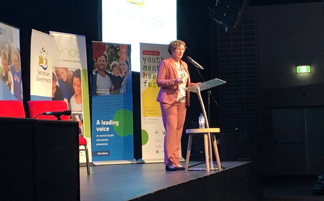 Dr Joanna Henderson addresses the youth mental health forum in Hobart on Wednesday. Picture: supplied 