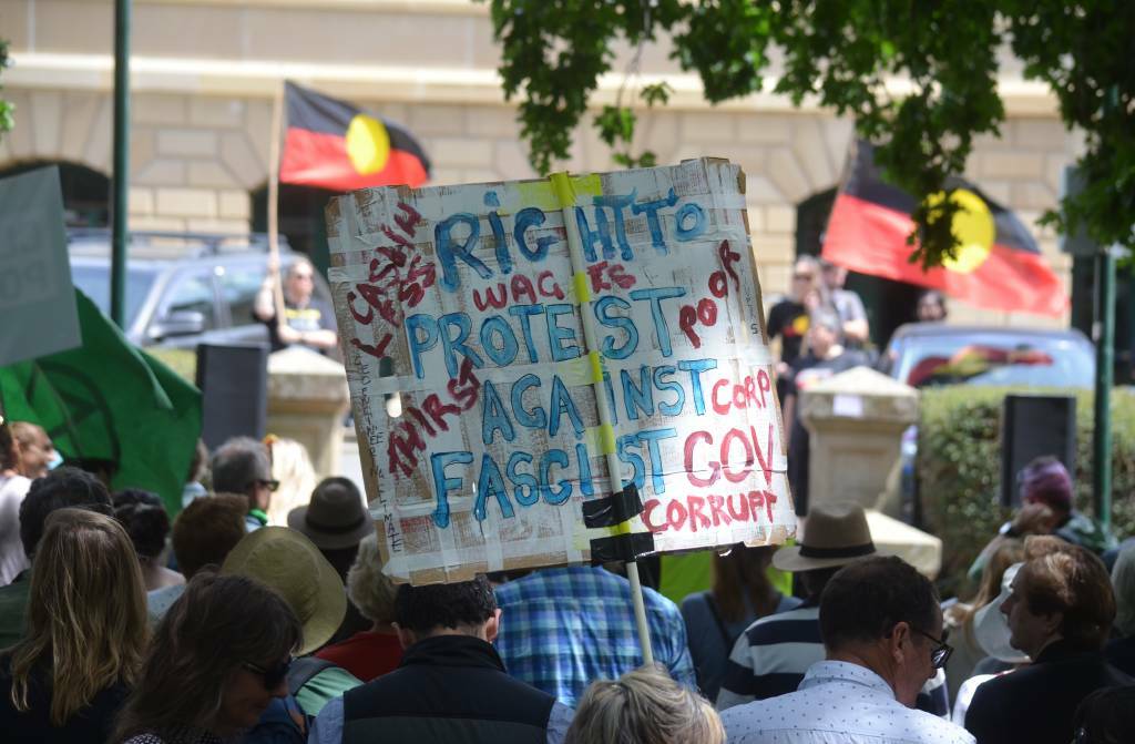 Hundreds of people protested the legislation at a rally on Parliament Lawns earlier this week. Picture: Matt Maloney. 