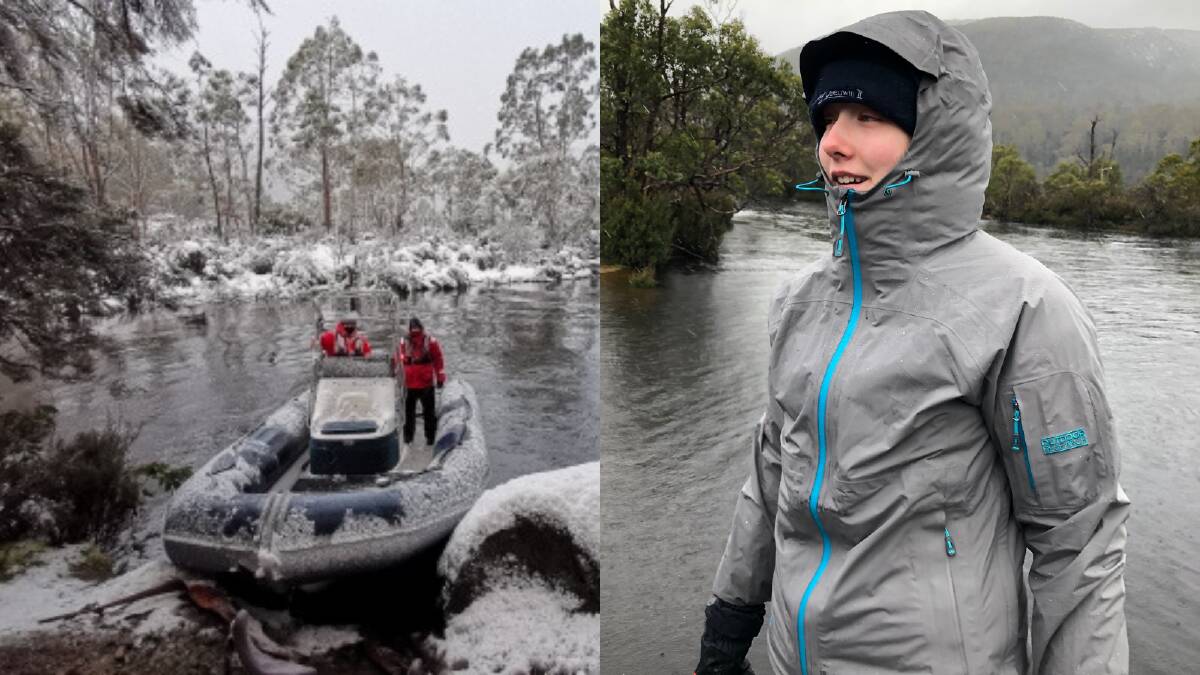 Conditions at Lake St Clair (left) and Emily Koziniec before embarking on a hike with her father (right).