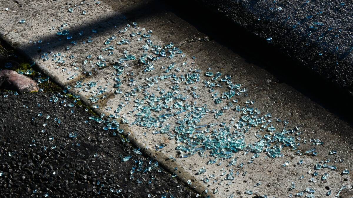 Glass on road after the shooting at Deloraine. Picture: Neil Richardson