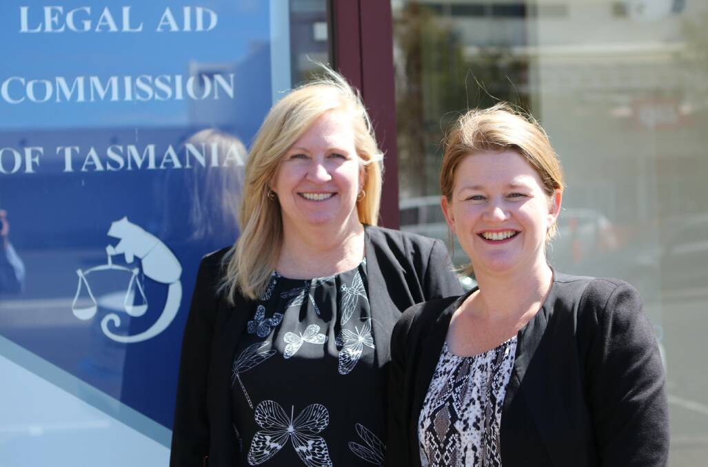 Social and court support social worker Jacqui Morris and family law duty lawyer Sally Hunt from the Legal Aid Commission of Tasmania's Family Advocacy and Support Service. Picture: Sandy Powell