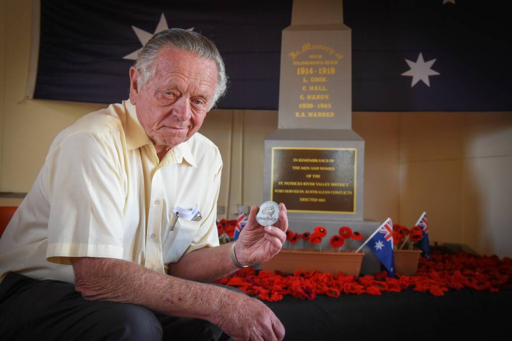 Brian Watson the Australia Day Achievement Medallion at a ceremony at Nunamara. Picture: Paul Scambler