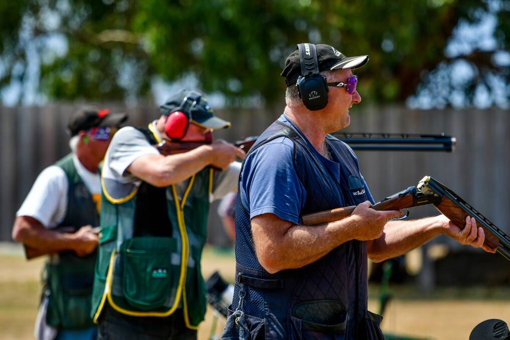 AIM: State carnival spokesman Brett Smith practices his aim at the Tasmanian Gun Club outside Evandale. Picture: Scott Gelston