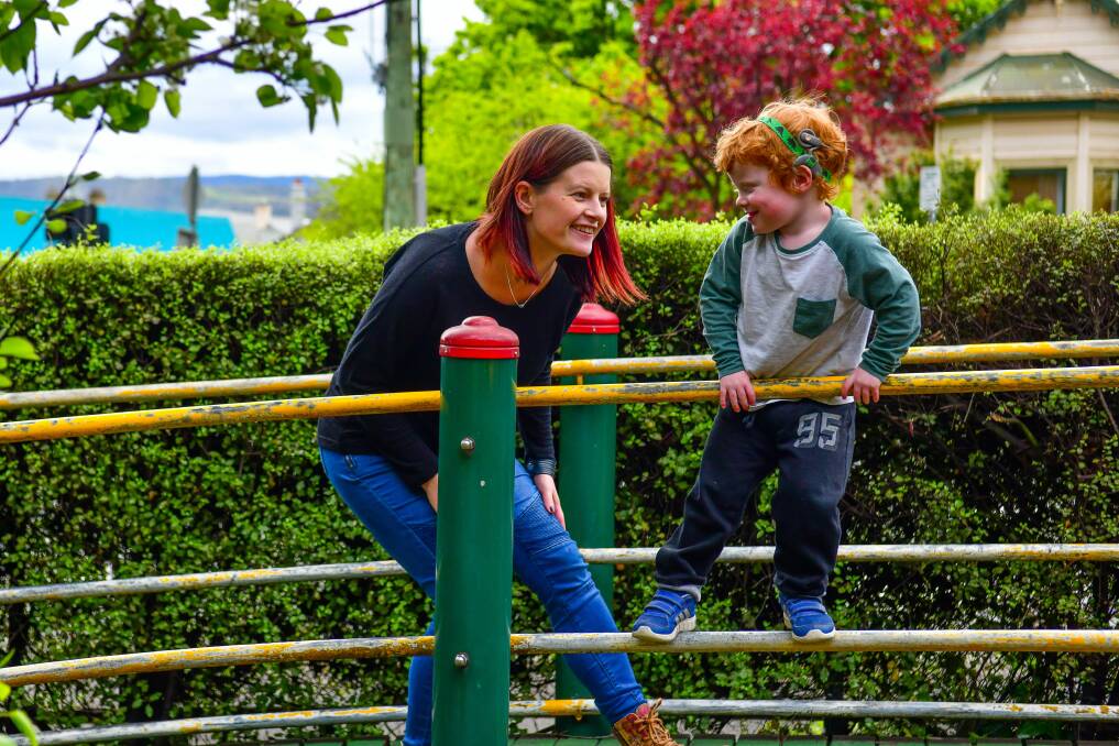 PLAY TIME: Rebecca Unwin plays with her son Eli at City Park. Picture: Scott Gelston