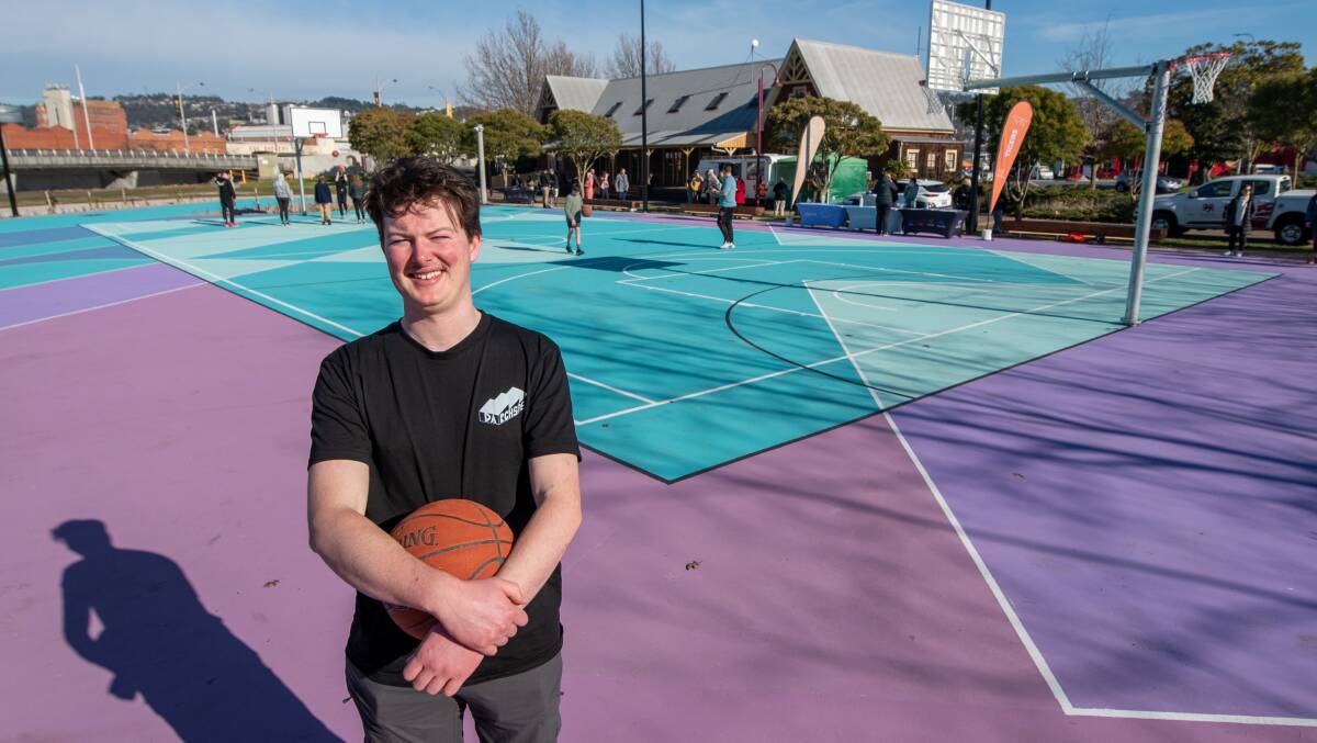 ON COURT: UTAS student Alistair Scott, who hoped organise the Play and Plant day to celebrate the completion of the Esk Activities Space and Community Garden at Inveresk. Pictures: Paul Scambler