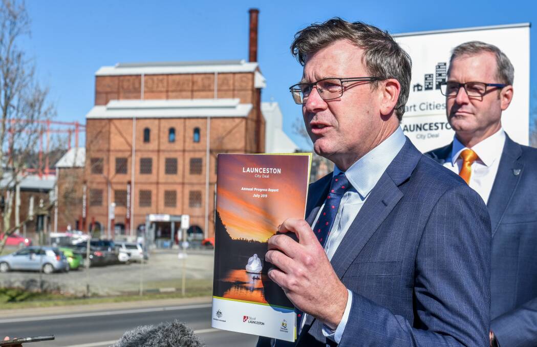 Former federal minister for Population,Cities and Urban Infrastructure Alan Tudge delivers second annual progress report into the Launceston City Deal.