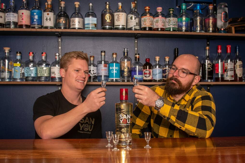 GANBEI: Ian Sypkes of SanYou and Jake Harris of The Barrel Collective' ahead of the World Baijou Day tasting event they are hosting to celebrate the Chinese spirit in Launceston. Picture: Paul Scambler