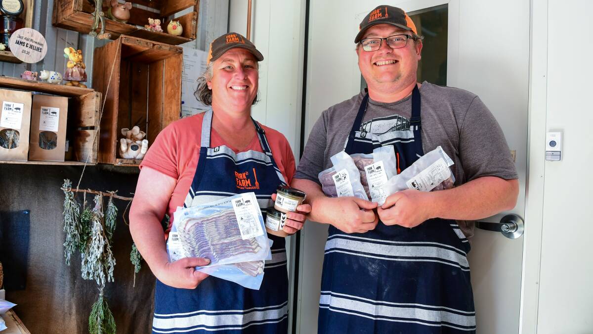 SUSTAINABLE: Kim and Daniel Croker from Fork it Farm with some of their compostable bags used for their pork products. They will soon expand their sustainable practices. Picture: file