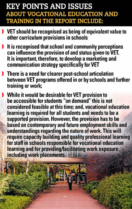 Key issues noted about vocational education and training in a new report released on Grade 11 and 12 in Tasmania.