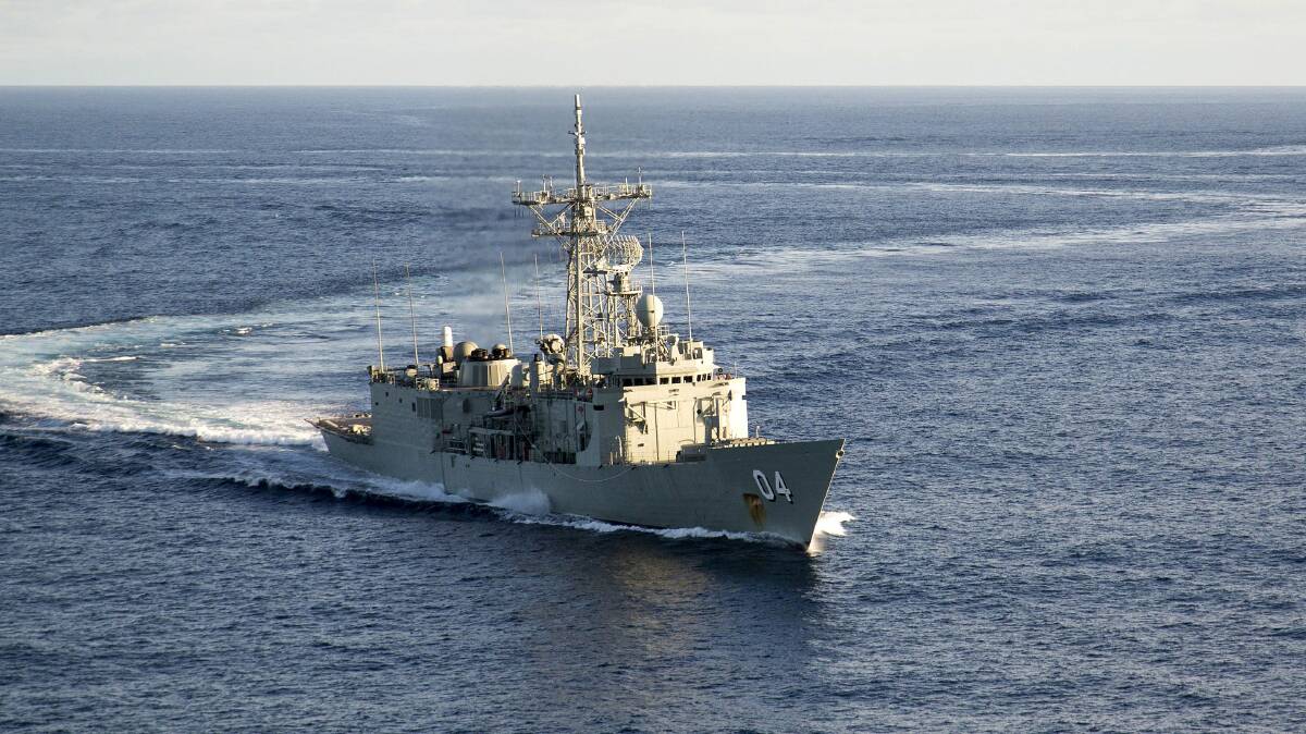 Guided missile frigate HMAS Darwin pictured in the Tasman Sea during passage to Auckland, New Zealand for the Royal New Zealand Navy (RNZN) 75th Anniversary International Naval Review.