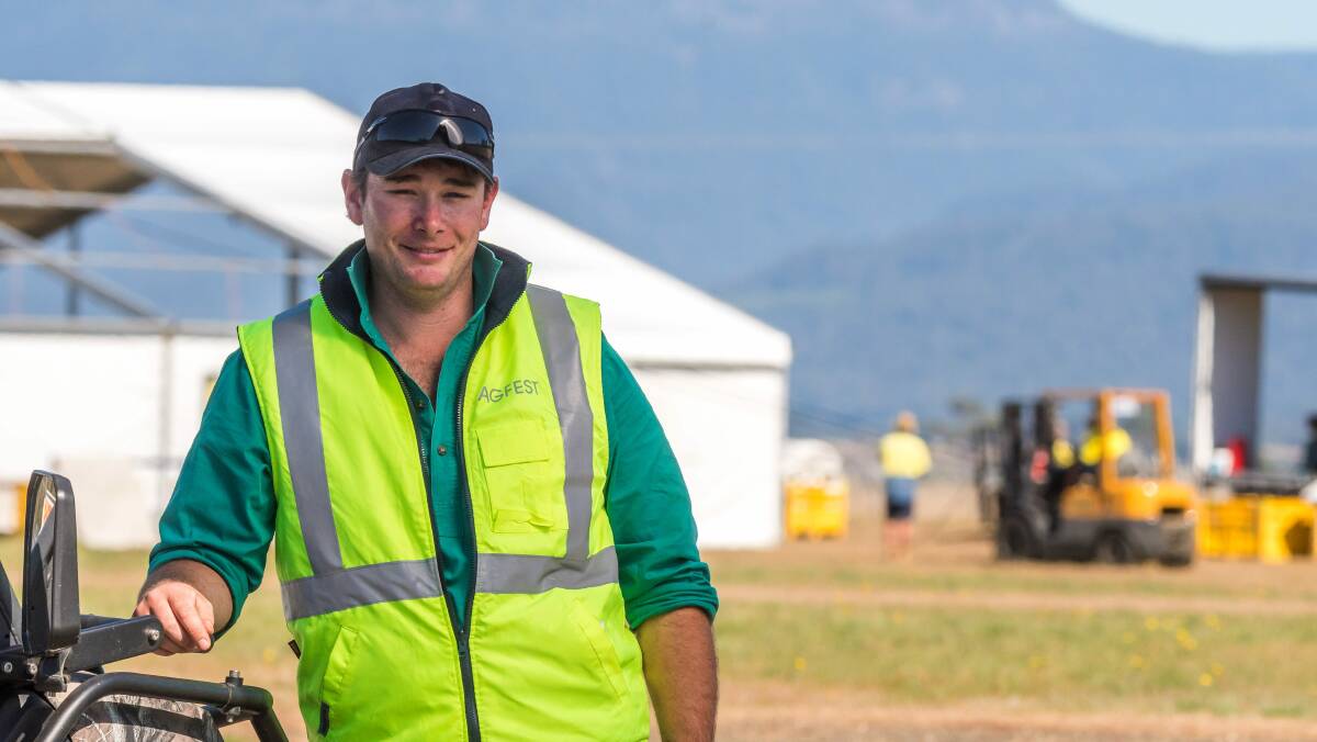 COMING TO LIFE: Agfest committee operations manager Callum Forbes as the first marquees are erected for the field days. Picture: Philip Biggs