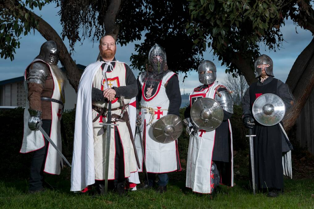 Bill Flowers, Chaz Elms, Alex Johnston, Trudy Owen and Ben Watts are members of the Knights Templar, which teaches medieval sword fighting skills as a form of martial arts.