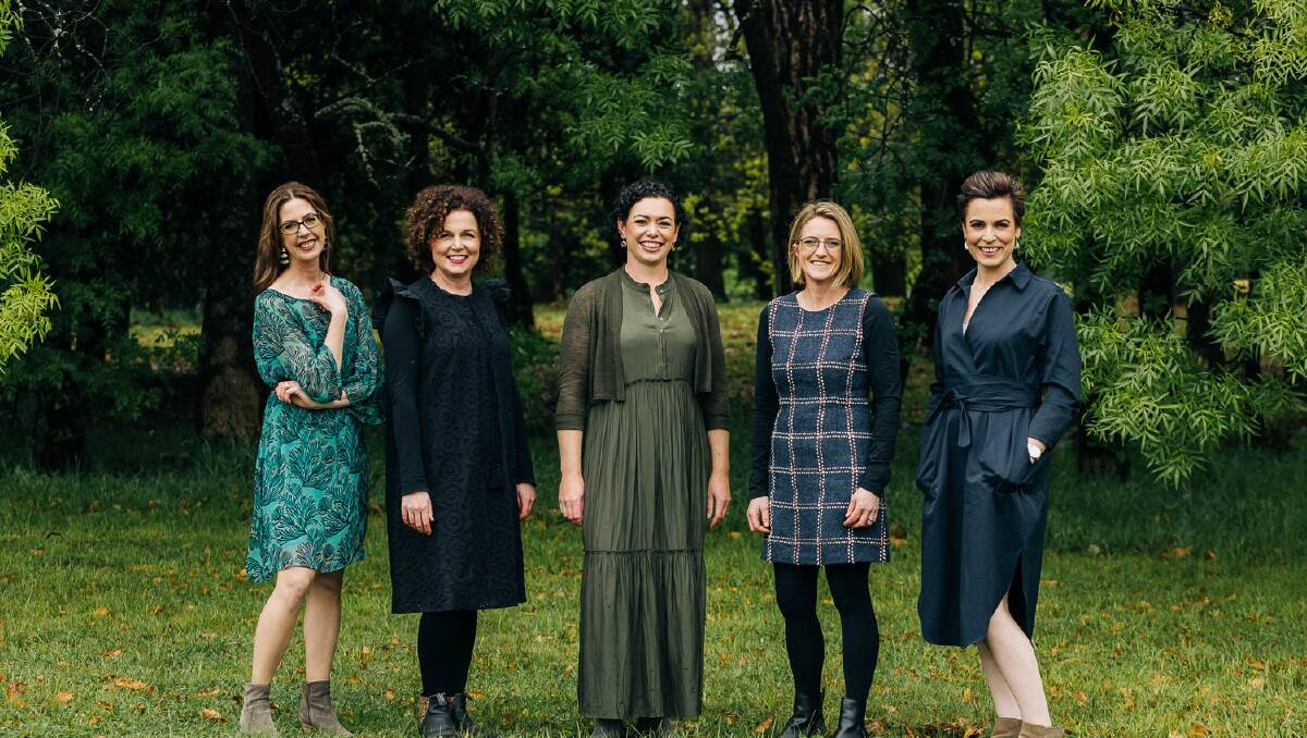 Wines of Tasmania is a collaboration between Fran Austin (Delamere), Fiona Weller (Moores Hill), Linda Morice (Sinapius), Bec Duffy (Holm Oak), and Katrina Myburgh. Picture: supplied