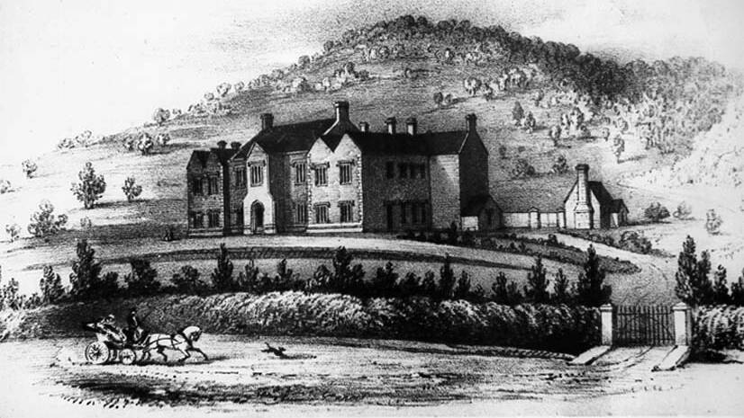 Horton College near Ross, c1860. It was designed by William Archer. Picture: Tasmanian Archives, PH30-1-1142