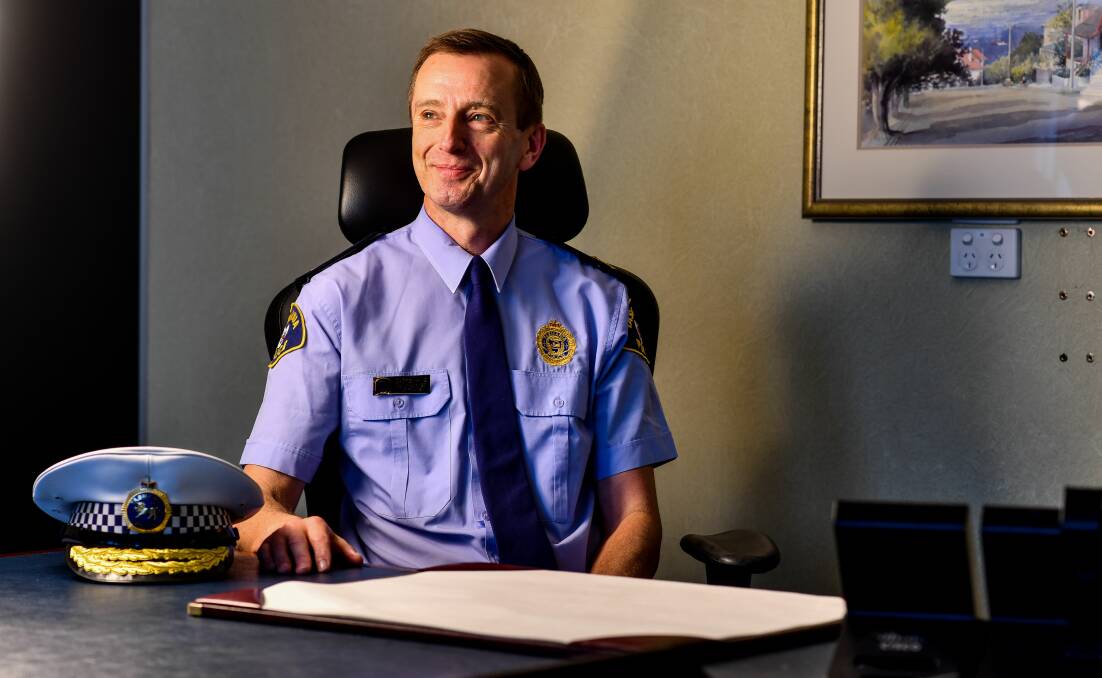 A DECADE ON: Tasmania Police Commissioner Darren Hine at his Hobart office in August this year. Picture: Scott Gelston