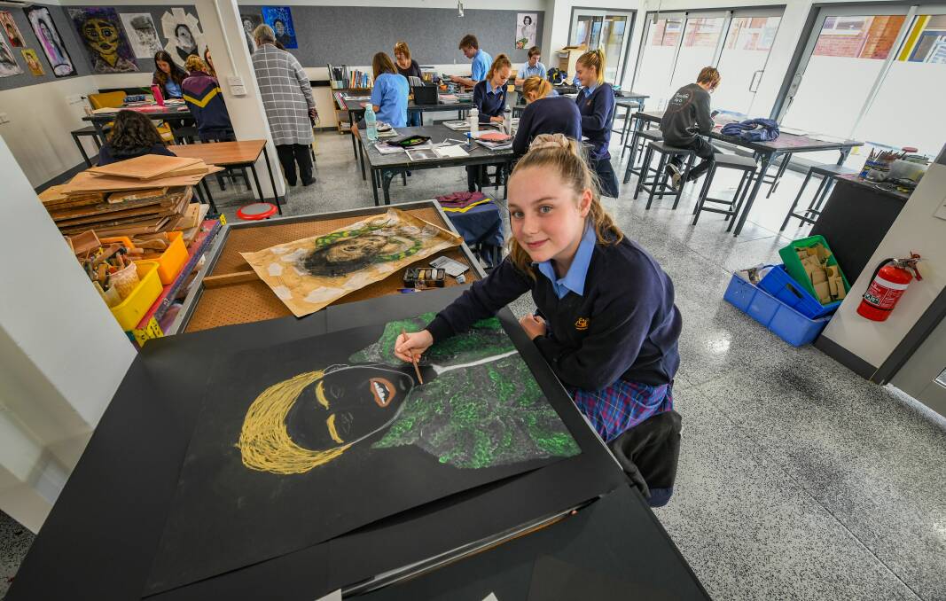 OPEN: Hannah Flanagan, Grade 9, in one of the new redeveloped art rooms, at Riverside High School. Picture: Paul Scambler.