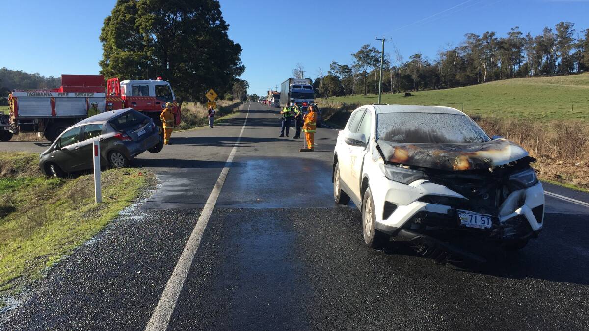 CRASH: A two-vehicle crash on the West Tamar Highway about three kilometres from Exeter. Picture: Paul Scambler